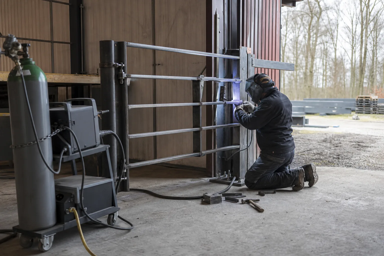 Reparation av en kraftig grindled vid en lantbruksverkstad