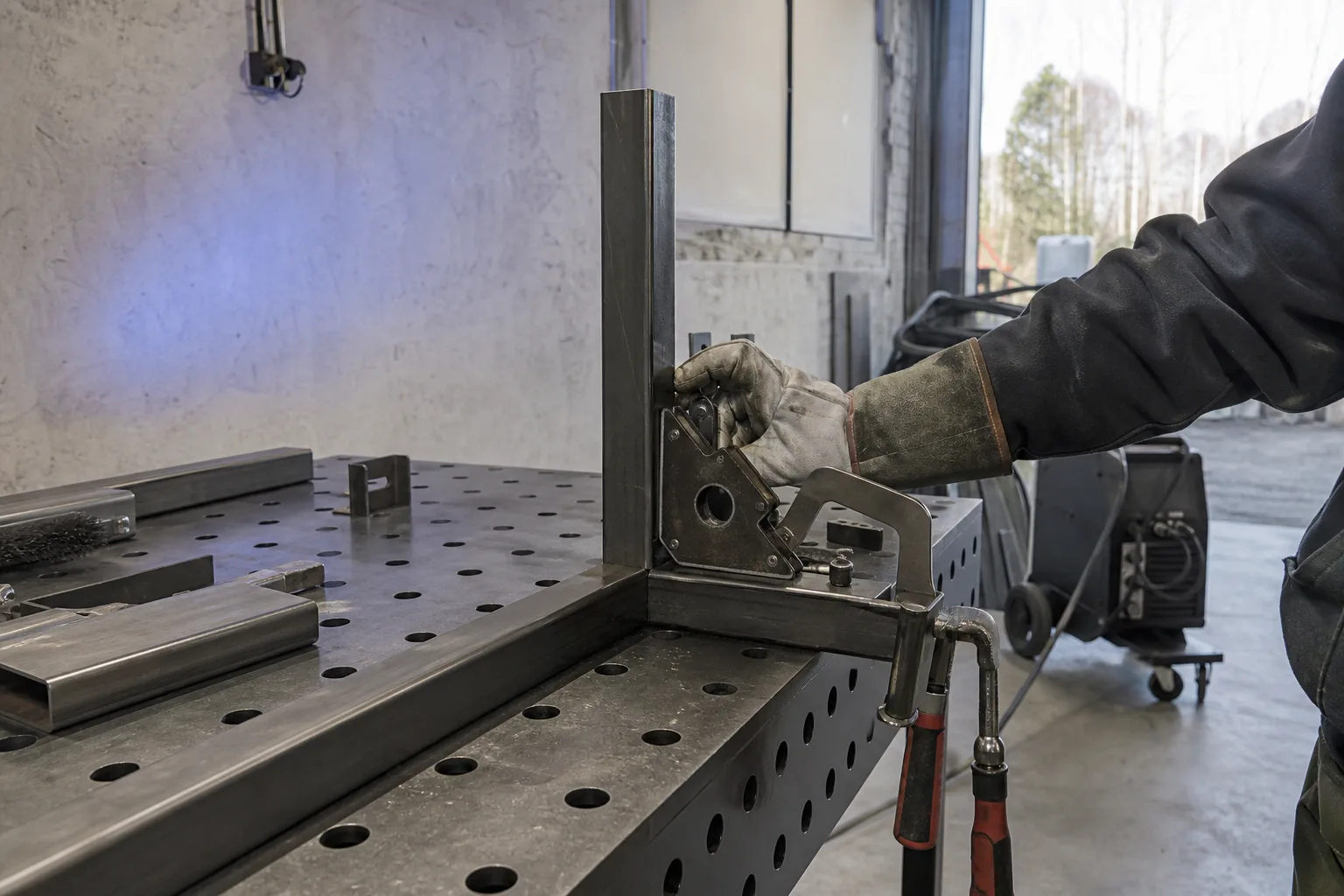 Fyrkantsrör fixerade med svetsmagnet och tving