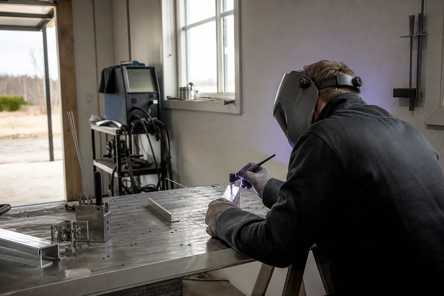 TIG-brännare och tillsatsstav vid en aluminiumprofil